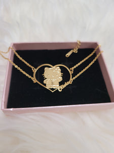 Hello Kitty Double Layered Personalized Heart Pendant Bracelet