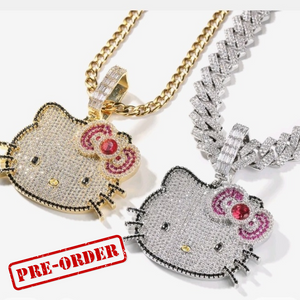 Custom Handmade Hello Kitty Micro Paved Cubic Zirconia Necklace