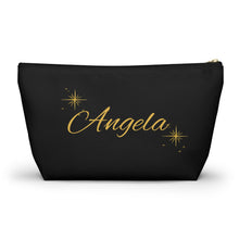 Load image into Gallery viewer, Personalized Black &amp; Gold Makeup Bag — Name Script Accessory Pouch
