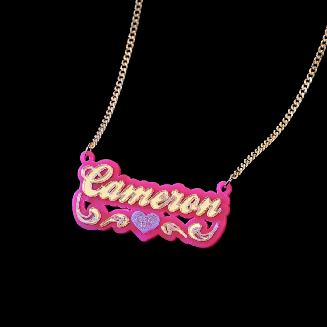 Cuban Chain Link Personalized Acrylic Name Plate Necklace