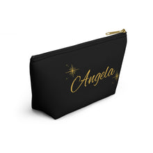 Load image into Gallery viewer, Personalized Black &amp; Gold Makeup Bag — Name Script Accessory Pouch
