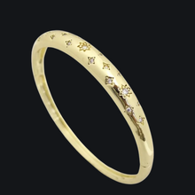 Load image into Gallery viewer, 18k Gold CZ Star and Flower Detailed Bangle Bracelet for Women - Elegant &amp; Stylish Jewelry
