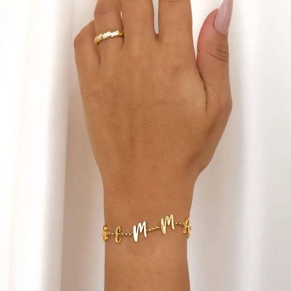 18k Gold Plated Box Chain Personalized Letter Bracelet