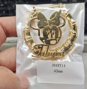 Minnie Mouse Custom Designed Personalized Bamboo 18k Gold Plated Earrings