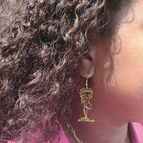 Personalized Betty Boop 14k Gold-Plated Stainless Steel Hook Earrings for Women - Custom Name Jewelry Gift