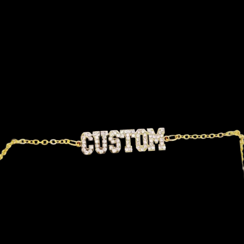 CZ Personalized Hollowed Stainless Steel 18k Gold-Plated Name Bracelet - Custom Jewelry Gift