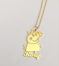 Load image into Gallery viewer, Personalized Peppa Pig 18k Gold-Plated Stainless Steel Name Necklace - Custom Kids Jewelry Gift
