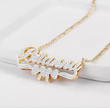 Load image into Gallery viewer, 3D Personalized Double Plate Two Tone Heart Name Necklace
