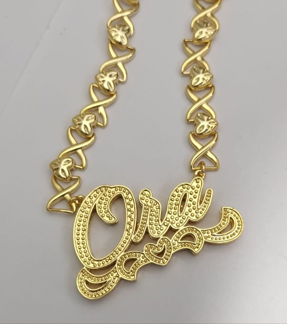 Sale XOXO Set Personalized Earrings & Double Plated Necklace with Diamond Cut Hearts