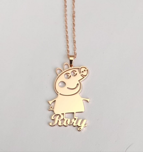 Personalized Peppa Pig 18k Gold-Plated Stainless Steel Name Necklace - Custom Kids Jewelry Gift