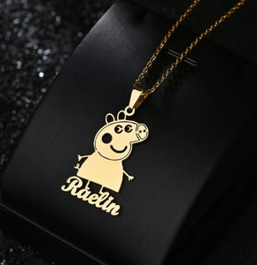 Personalized Peppa Pig 18k Gold-Plated Stainless Steel Name Necklace - Custom Kids Jewelry Gift