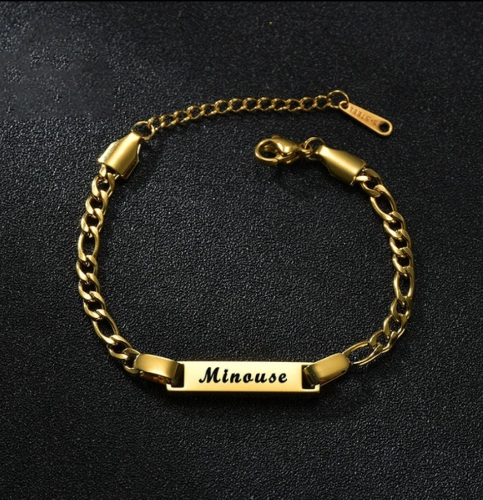 14k Gold Plated Baby/Toddler Engraved Bracelet - Customizable Personalized Jewelry Gift for Kids