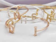 Load image into Gallery viewer, Personalized Zirconia 14k Gold-Plated Stainless Steel Bangle Bracelet - Custom Initial Jewelry
