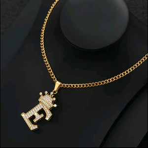 Crown Zircon Alphabet Charm Unisex Necklace