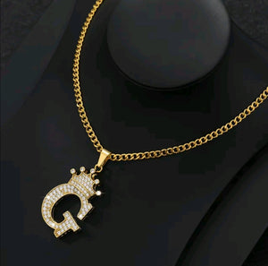 Crown Zircon Alphabet Charm Unisex Necklace