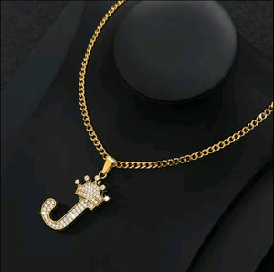 Crown Zircon Alphabet Charm Unisex Necklace