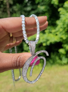HMU Ladies Iced Out CZ Tennis Chain with Cursive Letter A-Z Pendant