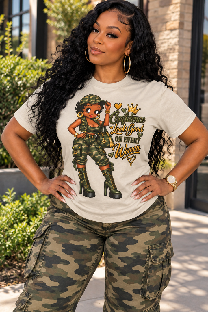 HMU Ladies camo girl confidence graphic tee