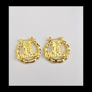 Minnie Mouse Custom Designed Personalized Bamboo 18k Gold Plated Earrings