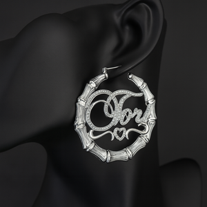 Bamboo Heart 316L Earrings with Blinged out 3A stones for Women