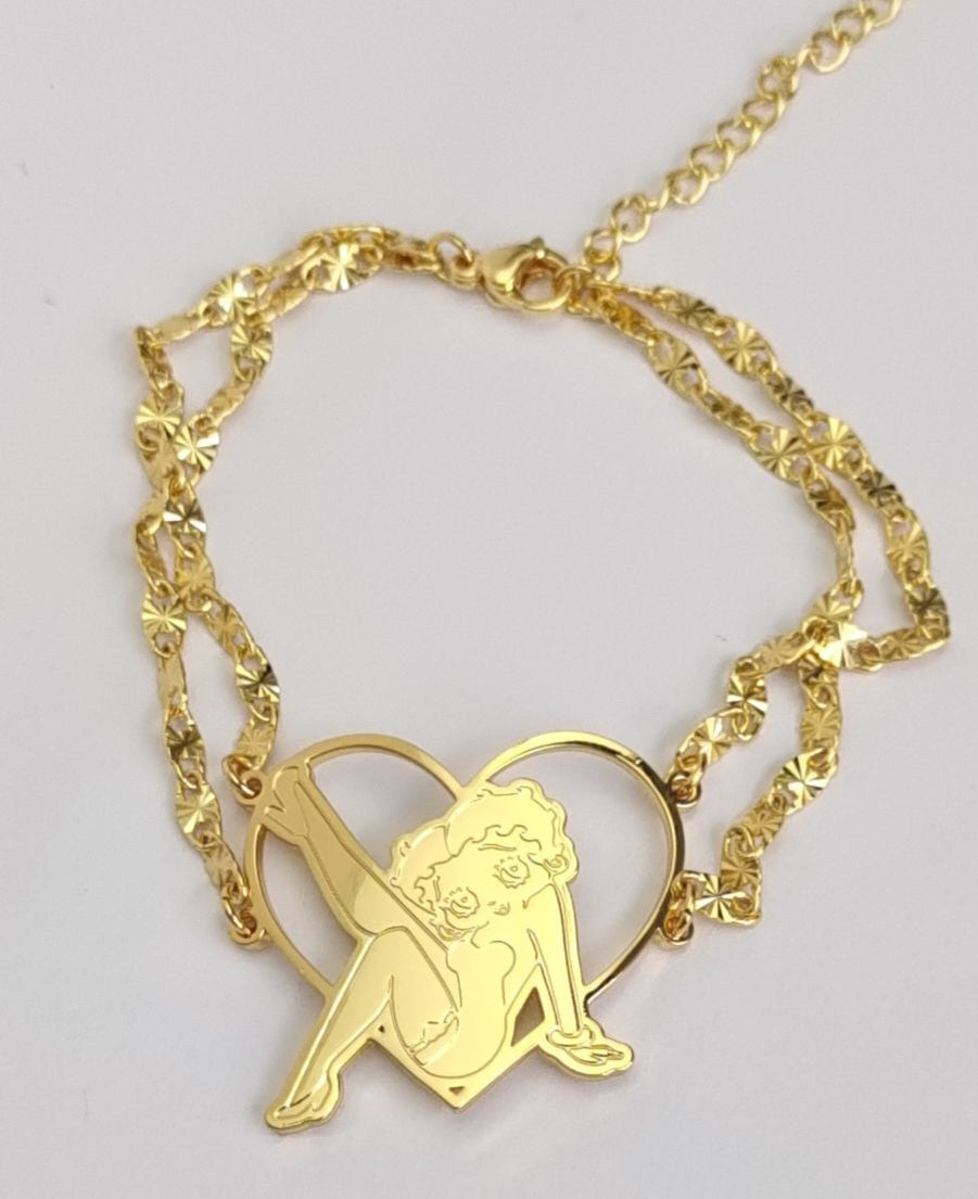Betty Boop Double Layered Personalized Heart Pendant Bracelet