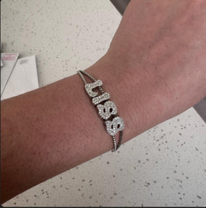CZ Bubble Letter Personalized Bracelet with Strawstring
