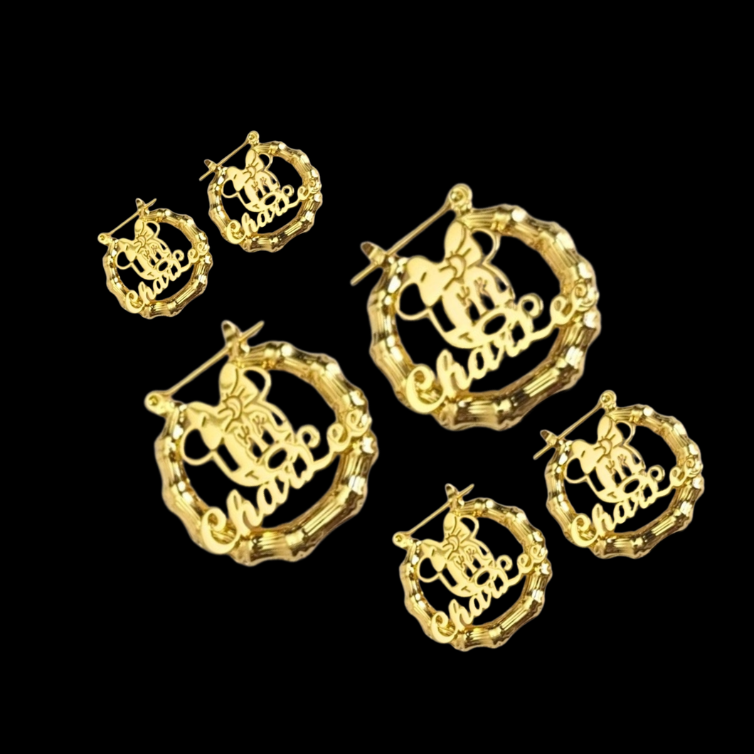 Minnie Mouse Custom Designed Personalized Bamboo 18k Gold Plated Earrings