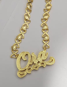 XOXO Personalized Double Plated Necklace with Diamond Cut Hearts