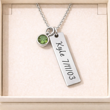 Load image into Gallery viewer, Personalized Name Necklace with Birthstone &amp; Symbol | Custom Engraved Bar Necklace | Gold Silver Rose Gold Jewelry | Gift for Her Mom Wife Daughter
