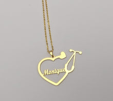 Load image into Gallery viewer, 18k Gold Plated Personalized Nurse/Doctor Heart Stethoscope Pendant Necklace
