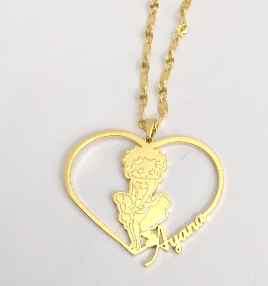 Personalized Custom Made Heart Pendant Betty Boop Necklace