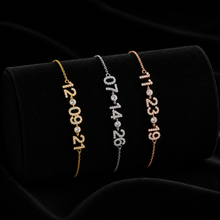 Load image into Gallery viewer, 3 Number date bracelets in gold,silver, and rose gold 
