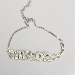CZ Bubble Letter Personalized Bracelet with Strawstring
