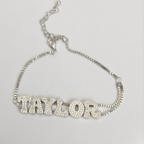 CZ Bubble Letter Personalized Bracelet with Strawstring