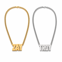 Load image into Gallery viewer, Unisex Big Pendant Necklace with 5mm Cuban Chain – Custom Statement Name Necklace

