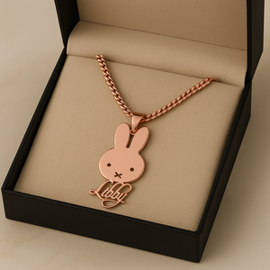 Personalized Miffy Bunny Necklace – Custom Name Stainless Steel 14K Gold-Plated Pendant for Women, Girls & Kids