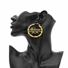 Load image into Gallery viewer, Personalized Twisted Bamboo Earrings With Heart Bar
