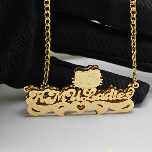 Glam Kitty Collection Personalized 3D Double Plated Necklace with Diamond Cuts