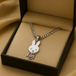 Personalized Miffy Bunny Necklace – Custom Name Stainless Steel 14K Gold-Plated Pendant for Women, Girls & Kids