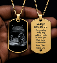 Load image into Gallery viewer, Personalized Ultrasound Necklace for Dad, Daddy’s Little Miracle Dog Tag, Custom Sonogram Necklace, New Dad Gift, Pregnancy Announcement
