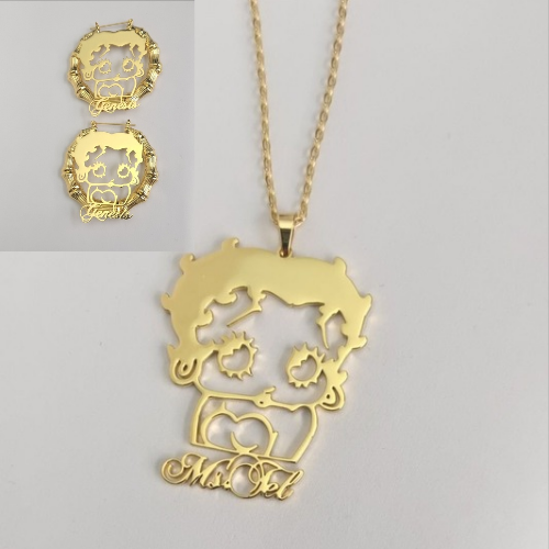 Betty Boop, Personalized Necklace and Earrings Set