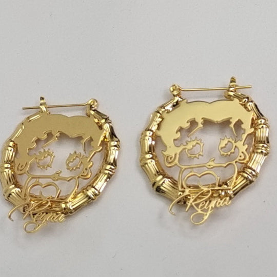 Betty Boop Personalized Bamboo Name Earrings