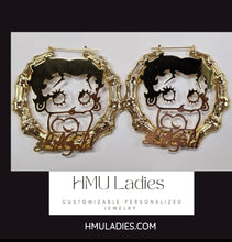 Load image into Gallery viewer, Betty Boop Custom Designed Personalized Bamboo 18k Gold Plated Earrings
