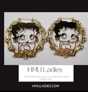 Betty Boop Custom Designed Personalized Bamboo 18k Gold Plated Earrings