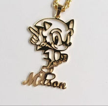 Load image into Gallery viewer, Gold pendant with a Sonic cartoon character design on a white background
