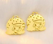 Load image into Gallery viewer, Strawberry Shortcake Gold earrings with cartoon character design on a light background
