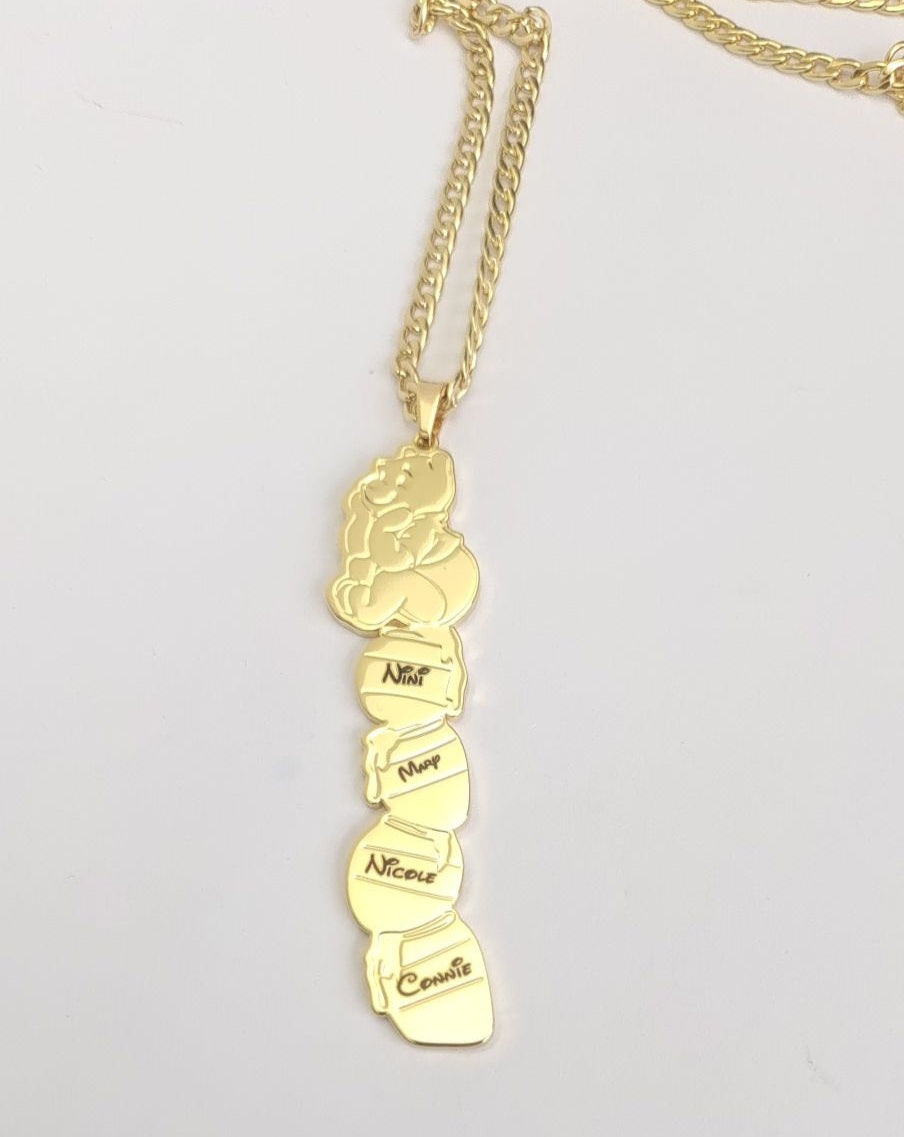 18K Gold-Plated Winnie the Pooh Personalized Pendant Necklace – Custom Honey Pot Name Engraved Jewelry