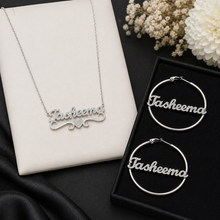 Load image into Gallery viewer, Personalized Name Necklace &amp; Hoop Earrings Set | Custom Name Jewelry Set | Gift for Her (Necklace + Earrings)
