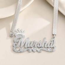 Load image into Gallery viewer, Silver double plated herringbone necklace with the name "Marsha"
