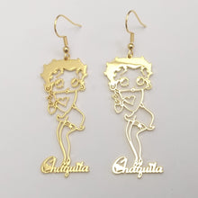 Load image into Gallery viewer, Personalized Betty Boop 14k Gold-Plated Stainless Steel Hook Earrings for Women - Custom Name Jewelry Gift
